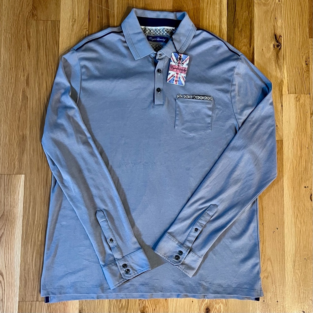 English Laundry Gray Long Sleeve Polo Shirt – Mens XL NWT - Office Casual